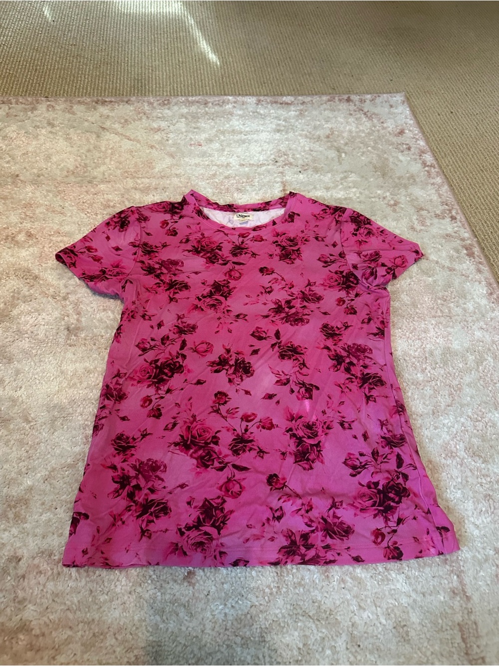 L'AGENCE Hot Pink Floral Short Sleeve Tee